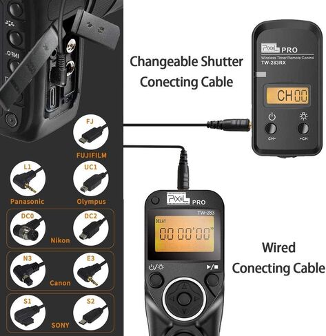 Pixel TW-283 E3 Wireless Shutter Release Cable Wired Remote Control Compatible Compatible for Canon XT XTi XS XSi T1i T2i T3 T3i T4i T5 T5i T6i SL1 EOS R R6 1300D 300D 60D 60Da 70D 80D 90D 850D 750D in Saudi Arabia