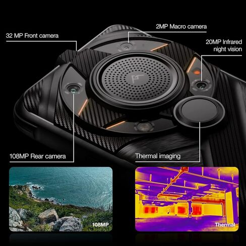 هاتف ذكي متين AGM G2 Guardian 5G مزود بكاميرا حرارية بدقة 256 × 192، هاتف متين مزود برؤية ليلية بالأشعة تحت الحمراء بدقة 20 ميجابكسل، وكاميرا رئيسية بدقة 108 ميجابكسل، Qualcomm QCM6490، 6.58 بوصة FHD+ 120 هرتز، 7000 مللي أمبير، 8 + 256 جيجابايت، NFC in Kuwait