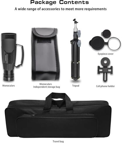 تلسكوب أحادي العين عالي القوة 10-30X50 للبالغين مع محول الهاتف الذكي، حامل ثلاثي القوائم، حقيبة منظمة، نطاقات تحديد لمشاهدة الطيور والمشي لمسافات طويلة ومشاهدة الحياة البرية in Kuwait
