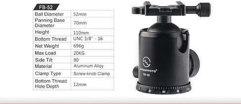 SUNWAYFOTO FB-52 52 52 مم رأس كروي Arca/RRS متوافق مع 44lb Max Load Sunway in Saudi Arabia