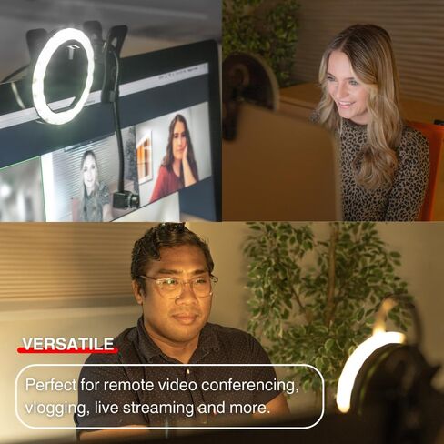 حلقة إضاءة للكمبيوتر - حلقة إضاءة بمشبك للكاميرا المركزية لمؤتمرات الفيديو، وإضاءة البث، وإضاءة البودكاست، قم بترقية الكاميرا الخاصة بك باستخدام حلقة إضاءة LED للمنزل أو المكتب أو السفر in Kuwait