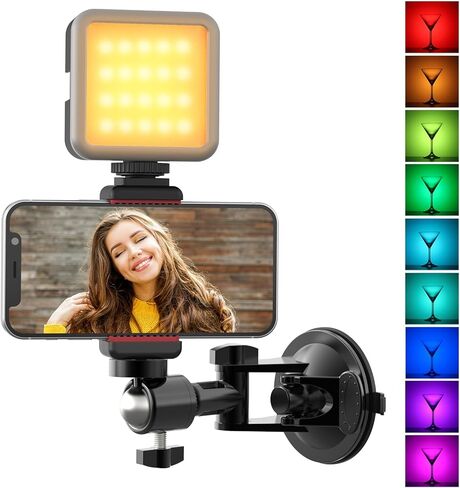 حامل هاتف مرآة بكأس شفط من ULANZI مع ضوء VL49 RGB، حامل كاميرا للهاتف على الحائط أثناء السفر لأساسيات صانع محتوى المكياج، حامل ثلاثي المرآة للمطبخ الحمام متوافق مع جميع الأسطح الملساء in Kuwait