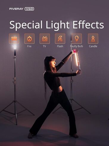 ZHIYUN V60 Video Light Stick Wand Combo, Portable 60W LED Dimmable Handheld Photography Lighting for Photographic Studio, Video Conferencing, Fill Light, Live Streaming, Portrait, Black in Kuwait