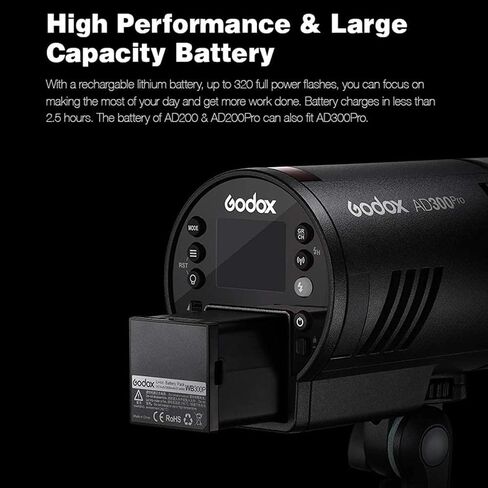 GODOX AD300 Pro Godox AD300Pro Godox Flash لكاميرا Canon Nikon Fuji Sony Olympus Panasonic، TTL 2.4G HSS 1 / 8000s ستروب خارجي مع بطارية ليثيوم 2600 مللي أمبير في الساعة، 320 ومضة طاقة كاملة مع مجموعة BD-10 in Saudi Arabia