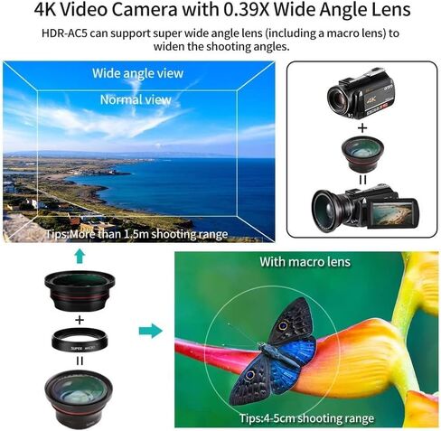 كاميرا فيديو ORDRO 4K AC5 1080P 60FPS 3.1 بوصة IPS شاشة تعمل باللمس واي فاي كاميرا فيديو، كاميرا بث فيديو يوتيوب مع تكبير بصري 12X، ميكروفون، عدسة زاوية واسعة، بطاقة SD 64 جيجا، بطاريات in Saudi Arabia