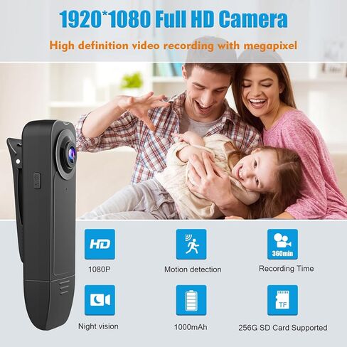Body Camera with 1080P HD Recording in Motion Detection and Night Vision Function, Built-in 64GB Card Wearable Camera, 6 HR Battery,Body Cam for outdoor sports/Pet Records/Security/Work Records in Kuwait