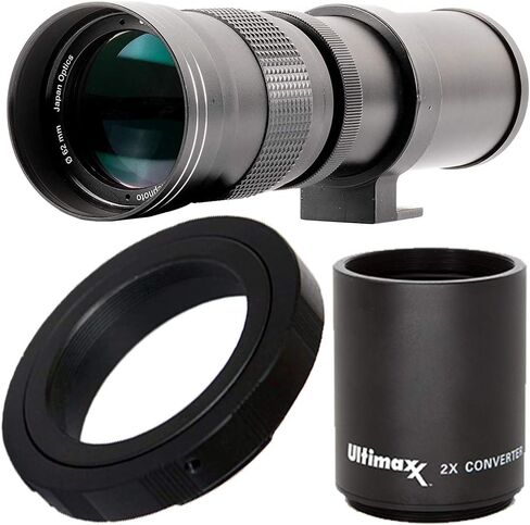 Ultimaxx 420-800mm (w/Converter 840-1600mm) f/8.3-16 HD Manual Telephoto Zoom T-Mount Lens Kit for Canon EOS 9000D 800D 760D 750D 700D 1300D 1200D T100, 4000D, 3000D, 2000D, 1500D DSLR Cameras in Saudi Arabia
