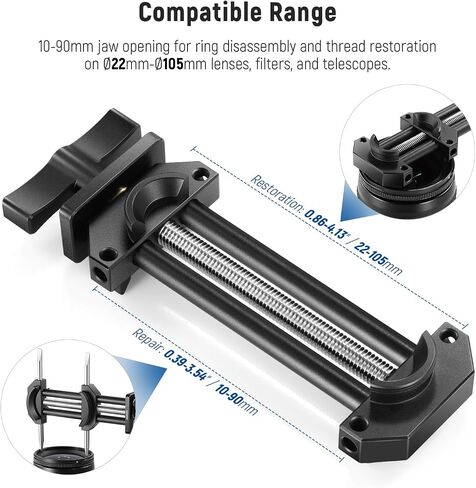 NEEWER Camera Lens Vise Tool Kit with Flat & Pointed Tips, All Metal Lens Repair Thread Restoration Spanner Set with 10-90mm Precise Adjustable Jaw Opening for Ø22-105mm Lens Filters Telescopes, HW-27 in Saudi Arabia