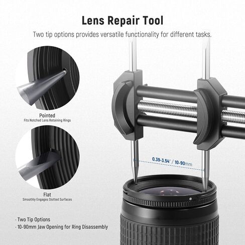 NEEWER Camera Lens Vise Tool Kit with Flat & Pointed Tips, All Metal Lens Repair Thread Restoration Spanner Set with 10-90mm Precise Adjustable Jaw Opening for Ø22-105mm Lens Filters Telescopes, HW-27 in Saudi Arabia