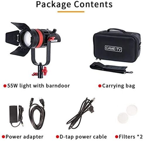 Came-TV Boltzen 55W COB Q-55S Fresnel Focusable Led Video Light,Bi-Color 3200K-5600K CRI96+TLCI97+Lighting Effects Foucsing Light with Filter Set Removable Barn-Door Carry Bag in Kuwait