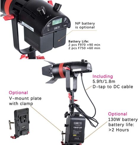 Came-TV Boltzen 55W COB Q-55S Fresnel Focusable Led Video Light,Bi-Color 3200K-5600K CRI96+TLCI97+Lighting Effects Foucsing Light with Filter Set Removable Barn-Door Carry Bag in Kuwait