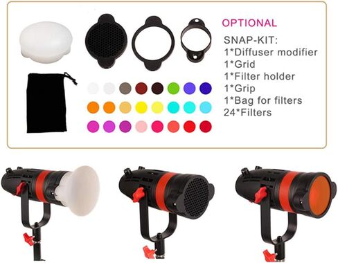 Came-TV Boltzen 55W COB Q-55S Fresnel Focusable Led Video Light,Bi-Color 3200K-5600K CRI96+TLCI97+Lighting Effects Foucsing Light with Filter Set Removable Barn-Door Carry Bag in Kuwait