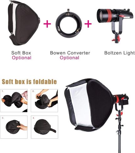 Came-TV Boltzen 55W COB Q-55S Fresnel Focusable Led Video Light,Bi-Color 3200K-5600K CRI96+TLCI97+Lighting Effects Foucsing Light with Filter Set Removable Barn-Door Carry Bag in Kuwait