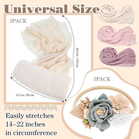 Preboun 6 Pcs 35.4 x 66.9 Inches Photography Props Wrap Knit Pearl Decor Wrap Blanket Swaddle Baby Photoshoot Props 3 Pcs Flower Newborn Headbands for Girls 3 Pcs Newborn Photography Wraps, 3 Colors in Saudi Arabia