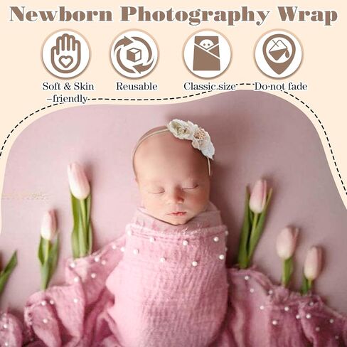 Preboun 6 Pcs 35.4 x 66.9 Inches Photography Props Wrap Knit Pearl Decor Wrap Blanket Swaddle Baby Photoshoot Props 3 Pcs Flower Newborn Headbands for Girls 3 Pcs Newborn Photography Wraps, 3 Colors in Saudi Arabia