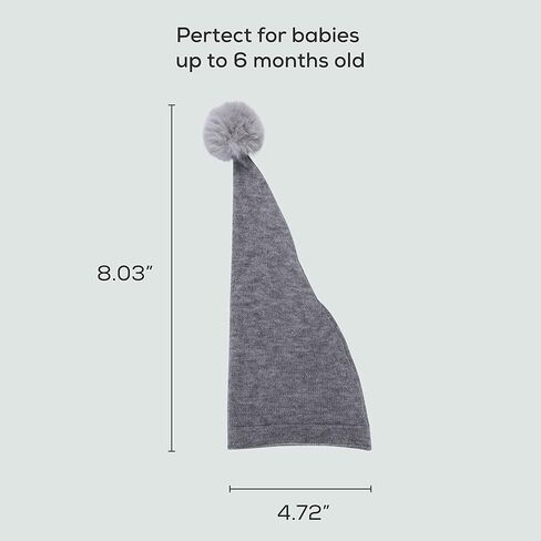 قبعات أطفال حديثي الولادة من صوف الكشمير من First Landings (عبوة من قطعتين) مجموعة هدايا قبعات أطفال فائقة النعومة - قبعة أطفال طويلة رائعة مع كرات بوم بومس - دعامات تصوير لحديثي الولادة باللون الأبيض والرمادي in Kuwait