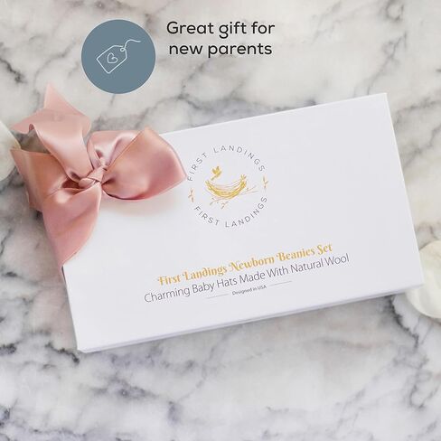 قبعات أطفال حديثي الولادة من صوف الكشمير من First Landings (عبوة من قطعتين) مجموعة هدايا قبعات أطفال فائقة النعومة - قبعة أطفال طويلة رائعة مع كرات بوم بومس - دعامات تصوير لحديثي الولادة باللون الأبيض والرمادي in Kuwait