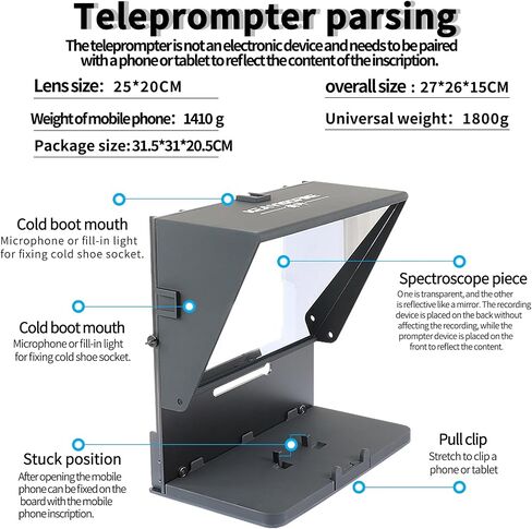 KIPYE 12inch Teleprompter, Prompter with Remote Control and app for 12" Tablets with Optical Glass Supports Webcam Wide Angle Camera Lens Studio DSLR Phone Camera Make Videos in Saudi Arabia