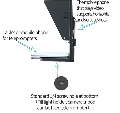 KIPYE 12inch Teleprompter, Prompter with Remote Control and app for 12" Tablets with Optical Glass Supports Webcam Wide Angle Camera Lens Studio DSLR Phone Camera Make Videos in Saudi Arabia