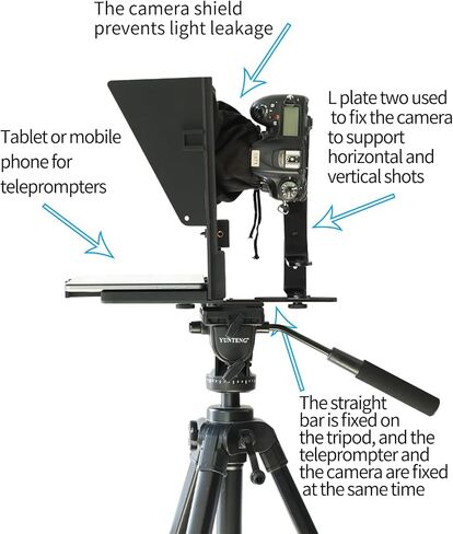 KIPYE 12inch Teleprompter, Prompter with Remote Control and app for 12" Tablets with Optical Glass Supports Webcam Wide Angle Camera Lens Studio DSLR Phone Camera Make Videos in Saudi Arabia
