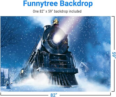 Funnytree 7x5ft Winter Christmas Train Backdrop for Photography Xmas Snow Night Railway Party Background Wonderland Snowflake Portrait Photobooth Banner Decorations Photo Studio Props in Saudi Arabia