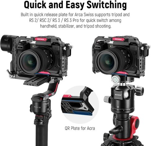 NEEWER X-H2/X-H2S Camera Cage Compatible with FUJIFILM X-H2/X-H2S, Aluminum Alloy Camera Rig with HDMI Cable Clamp/NATO Rails/Arca Type QR Base for Quick Switch Compatible with DJI Stabilizers, CA002 in Saudi Arabia