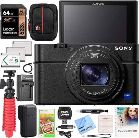Sony Cyber-Shot RX100 VII RX100M7 Premium Compact Camera DSC-RX100M7 Enhanced Bundle with Triple 3X Battery Pack + 64GB Memory Card + Deco Gear Travel Case Accessory Kit & Photo Video Software in Saudi Arabia