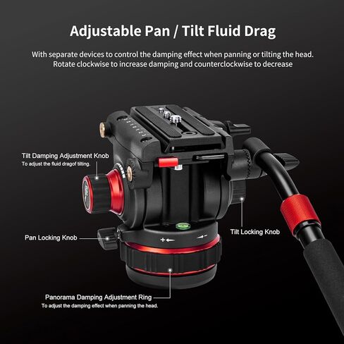 رأس سائل ثلاثي القوائم للفيديو من Avella Pro مع مقلاة قابلة للتعديل وتخميد إمالة، متوافق مع DJI RS Gimbals Manfrotto، لكاميرا Canon Nikon Sony Olympus Panasonic DSLR، أقصى تحميل 22 رطل/10 كجم، V515 in Kuwait