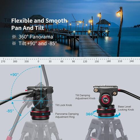 رأس سائل ثلاثي القوائم للفيديو من Avella Pro مع مقلاة قابلة للتعديل وتخميد إمالة، متوافق مع DJI RS Gimbals Manfrotto، لكاميرا Canon Nikon Sony Olympus Panasonic DSLR، أقصى تحميل 22 رطل/10 كجم، V515 in Kuwait