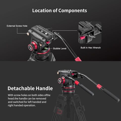 رأس سائل ثلاثي القوائم للفيديو من Avella Pro مع مقلاة قابلة للتعديل وتخميد إمالة، متوافق مع DJI RS Gimbals Manfrotto، لكاميرا Canon Nikon Sony Olympus Panasonic DSLR، أقصى تحميل 22 رطل/10 كجم، V515 in Kuwait