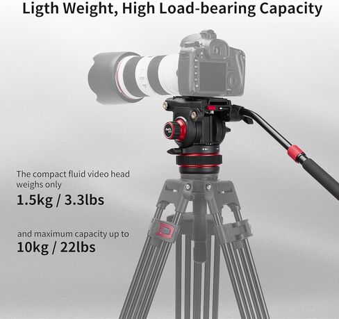 رأس سائل ثلاثي القوائم للفيديو من Avella Pro مع مقلاة قابلة للتعديل وتخميد إمالة، متوافق مع DJI RS Gimbals Manfrotto، لكاميرا Canon Nikon Sony Olympus Panasonic DSLR، أقصى تحميل 22 رطل/10 كجم، V515 in Kuwait