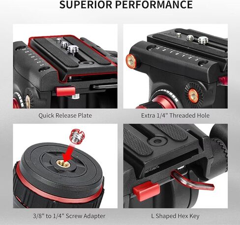 رأس سائل ثلاثي القوائم للفيديو من Avella Pro مع مقلاة قابلة للتعديل وتخميد إمالة، متوافق مع DJI RS Gimbals Manfrotto، لكاميرا Canon Nikon Sony Olympus Panasonic DSLR، أقصى تحميل 22 رطل/10 كجم، V515 in Kuwait