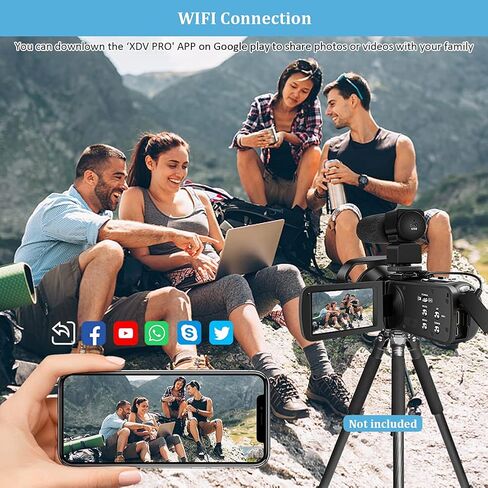 كاميرا فيديو 4K كاميرا فيديو فائقة الدقة 48 ميجابكسل 18X كاميرا فيديو زووم رقمية واي فاي الأشعة تحت الحمراء للرؤية الليلية كاميرا فيديو لليوتيوب 3.0 بوصة HD شاشة تعمل باللمس مع ميكروفون خارجي ومثبت وبطاريتين in Kuwait