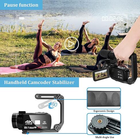 كاميرا فيديو 4K كاميرا فيديو فائقة الدقة 48 ميجابكسل 18X كاميرا فيديو زووم رقمية واي فاي الأشعة تحت الحمراء للرؤية الليلية كاميرا فيديو لليوتيوب 3.0 بوصة HD شاشة تعمل باللمس مع ميكروفون خارجي ومثبت وبطاريتين in Kuwait