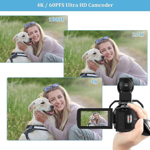 كاميرا فيديو 4K كاميرا فيديو فائقة الدقة 48 ميجابكسل 18X كاميرا فيديو زووم رقمية واي فاي الأشعة تحت الحمراء للرؤية الليلية كاميرا فيديو لليوتيوب 3.0 بوصة HD شاشة تعمل باللمس مع ميكروفون خارجي ومثبت وبطاريتين in Kuwait