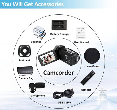 كاميرا فيديو 4K كاميرا فيديو فائقة الدقة 48 ميجابكسل 18X كاميرا فيديو زووم رقمية واي فاي الأشعة تحت الحمراء للرؤية الليلية كاميرا فيديو لليوتيوب 3.0 بوصة HD شاشة تعمل باللمس مع ميكروفون خارجي ومثبت وبطاريتين in Kuwait