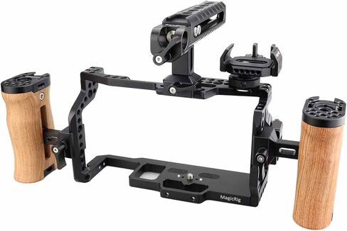 مجموعة أفلام قفص الكاميرا MAGICRIG مع مقبض علوي من الناتو بمقبض جانبي خشبي مزدوج ومشبك كابل HDMI T5 / T7 SSD حامل تثبيت 15 مم مشبك قضيب واحد لـ BMPCC 4K و6K - 531 in Kuwait