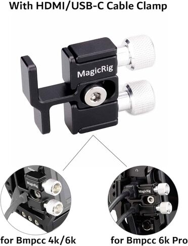 مجموعة أفلام قفص الكاميرا MAGICRIG مع مقبض علوي من الناتو بمقبض جانبي خشبي مزدوج ومشبك كابل HDMI T5 / T7 SSD حامل تثبيت 15 مم مشبك قضيب واحد لـ BMPCC 4K و6K - 531 in Kuwait