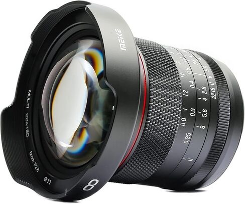Meike 8mm F2.8 Ultra Wide Angle Zero Distortion Manual Focus Lens Compatible with Panasonic Olympus MFT M43 Mount Mirrorless Cameras GH1 GH2 GH3 GH4 GH5 GH6 in Saudi Arabia