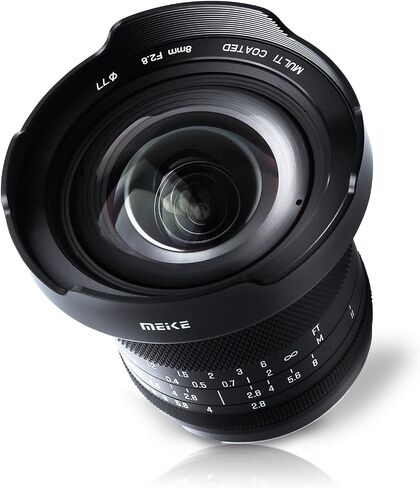 Meike 8mm F2.8 Ultra Wide Angle Zero Distortion Manual Focus Lens Compatible with Panasonic Olympus MFT M43 Mount Mirrorless Cameras GH1 GH2 GH3 GH4 GH5 GH6 in Saudi Arabia