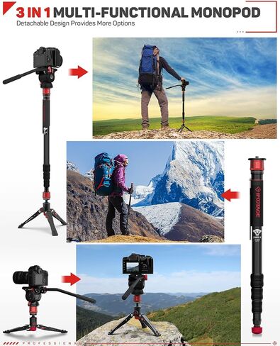 IFOOTAGE 71 بوصة Monopod للكاميرات وقاعدة مستديرة Monopod، Monopod تلسكوبي خفيف الوزن، Monopod كاميرا الألومنيوم المهنية، متوافق مع كاميرات Sony Nikon DSLR، Cobra 3 A180T/Cobra 2 in Kuwait