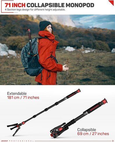 IFOOTAGE 71 بوصة Monopod للكاميرات وقاعدة مستديرة Monopod، Monopod تلسكوبي خفيف الوزن، Monopod كاميرا الألومنيوم المهنية، متوافق مع كاميرات Sony Nikon DSLR، Cobra 3 A180T/Cobra 2 in Kuwait