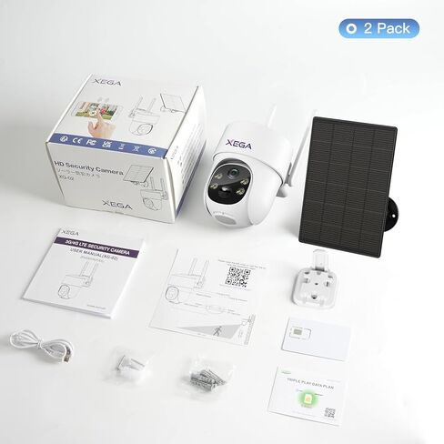 كاميرا Xega الشمسية الأمنية اللاسلكية في الهواء الطلق 4 حزم، تعمل بالبطارية PTZ 2.4 جيجا هرتز كاميرا أمان WiFi للمنزل مع أضواء كاشفة، كشف الحركة، صفارة الإنذار، إمالة عموم، رؤية ليلية، محادثة ثنائية الاتجاه، تخزين SD/سحابي in Kuwait