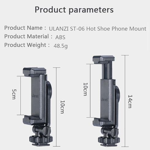 ULANZI ST-06 Universal Phone Tripod Mount with Cold Shoe, Rotates and Adjustable Clamp Holder Smartphone Clip Adapter for iPhone in Saudi Arabia