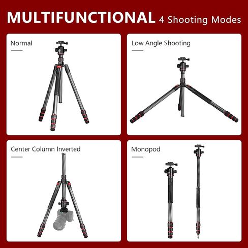 مانبيلي حامل ثلاثي القوائم من الياف الكربون مقاس 68 انش مع راس كروي 360 درجة، حامل ثلاثي القوائم للسفر مع لوحة سريعة الفك وشنطة لكاميرا دي اس ال ار وكاميرا الفيديو (MC-284) in Kuwait