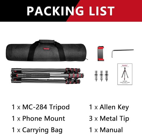 مانبيلي حامل ثلاثي القوائم من الياف الكربون مقاس 68 انش مع راس كروي 360 درجة، حامل ثلاثي القوائم للسفر مع لوحة سريعة الفك وشنطة لكاميرا دي اس ال ار وكاميرا الفيديو (MC-284) in Kuwait