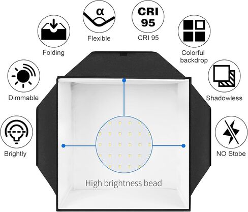 صندوق صور محمول مطور مقاس 16 بوصة × 16 بوصة من Selens + ضوء تصوير LED سفلي بدون ظل مقاس 11.5 بوصة × 11.5 بوصة in Kuwait