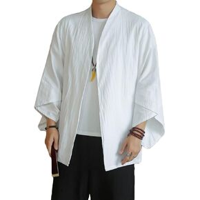 سترة كيمونو للرجال من HZCX FASHION سترات خفيفة الوزن من الكتان Haori Samurai Robe