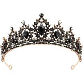 CAVETEE Black Crown for Women Gothic Crown Headpiece Halloween Decorations Birthday Tiara Vintage Rhinestones Black Baroque Queen Crown Wedding Bridal Crown Black Tiaras and Crowns for Women Girls