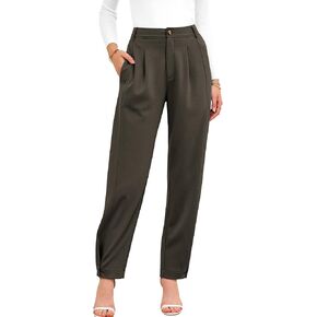 BTFBM Women's 2023 Casual Button Down Pants Elastic High Waist Business Work Trousers Long Straight Slacks with Pockets